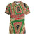 Darfur Sudan Women V-Neck T-Shirt with Red Green Beige Tribal Pattern - Wonder Print Shop
