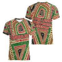 Darfur Sudan Women V-Neck T-Shirt with Red Green Beige Tribal Pattern - Wonder Print Shop