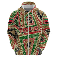 Darfur Sudan Zip Hoodie with Red Green Beige Tribal Pattern - Wonder Print Shop