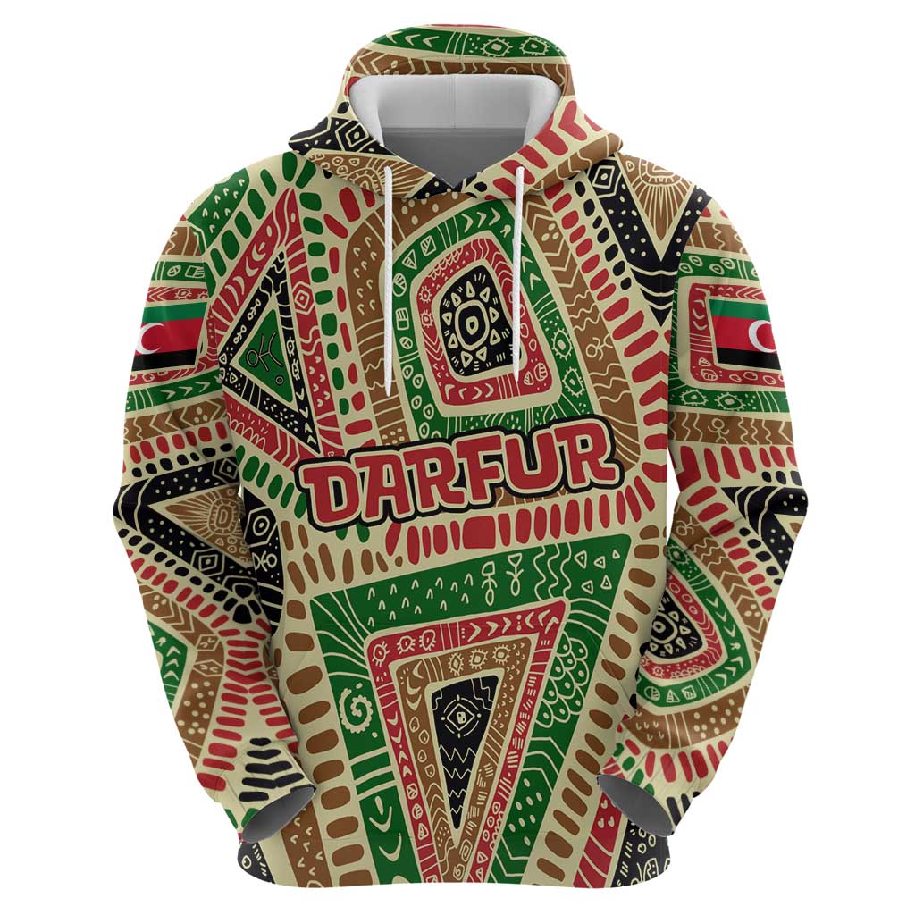 Darfur Sudan Zip Hoodie with Red Green Beige Tribal Pattern - Wonder Print Shop