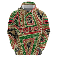 Darfur Sudan Zip Hoodie with Red Green Beige Tribal Pattern - Wonder Print Shop