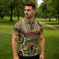 Darfur Sudan Zipper Polo Shirt with Red Green Beige Tribal Pattern - Wonder Print Shop