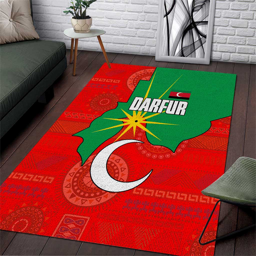 Darfur Sudan Area Rug with Red Green Yellow Crescent Star - Wonder Print Shop