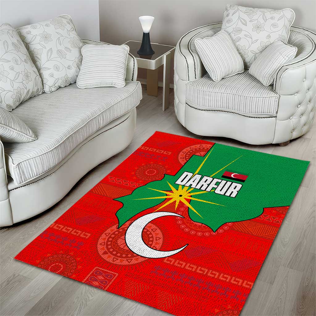 Darfur Sudan Area Rug with Red Green Yellow Crescent Star - Wonder Print Shop