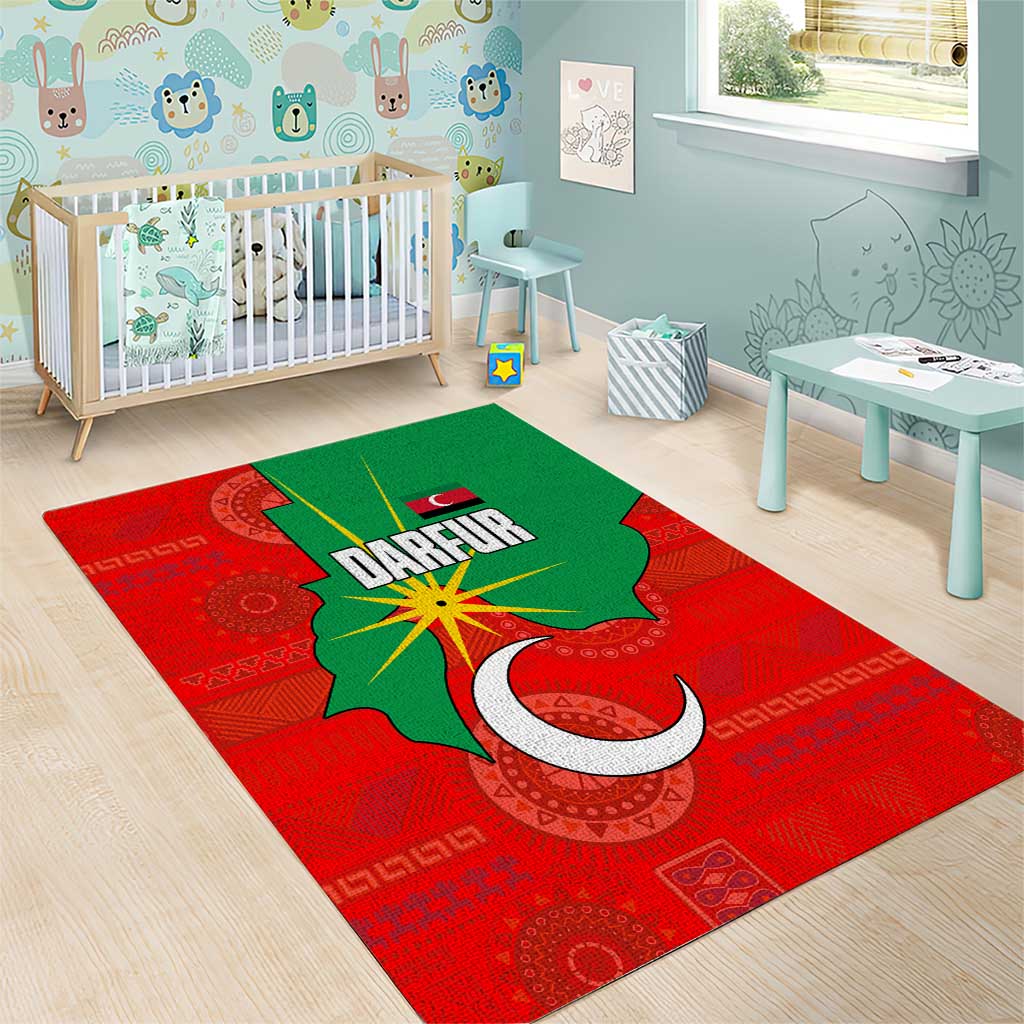 Darfur Sudan Area Rug with Red Green Yellow Crescent Star - Wonder Print Shop