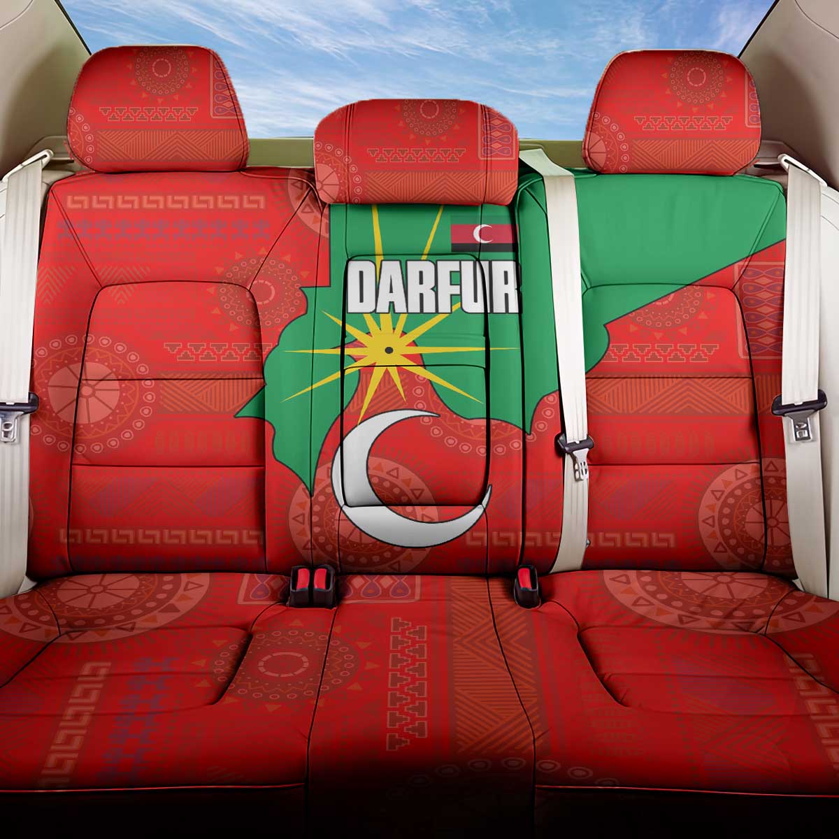 Darfur Sudan Back Car Seat Cover with Red Green Yellow Crescent Star - Wonder Print Shop