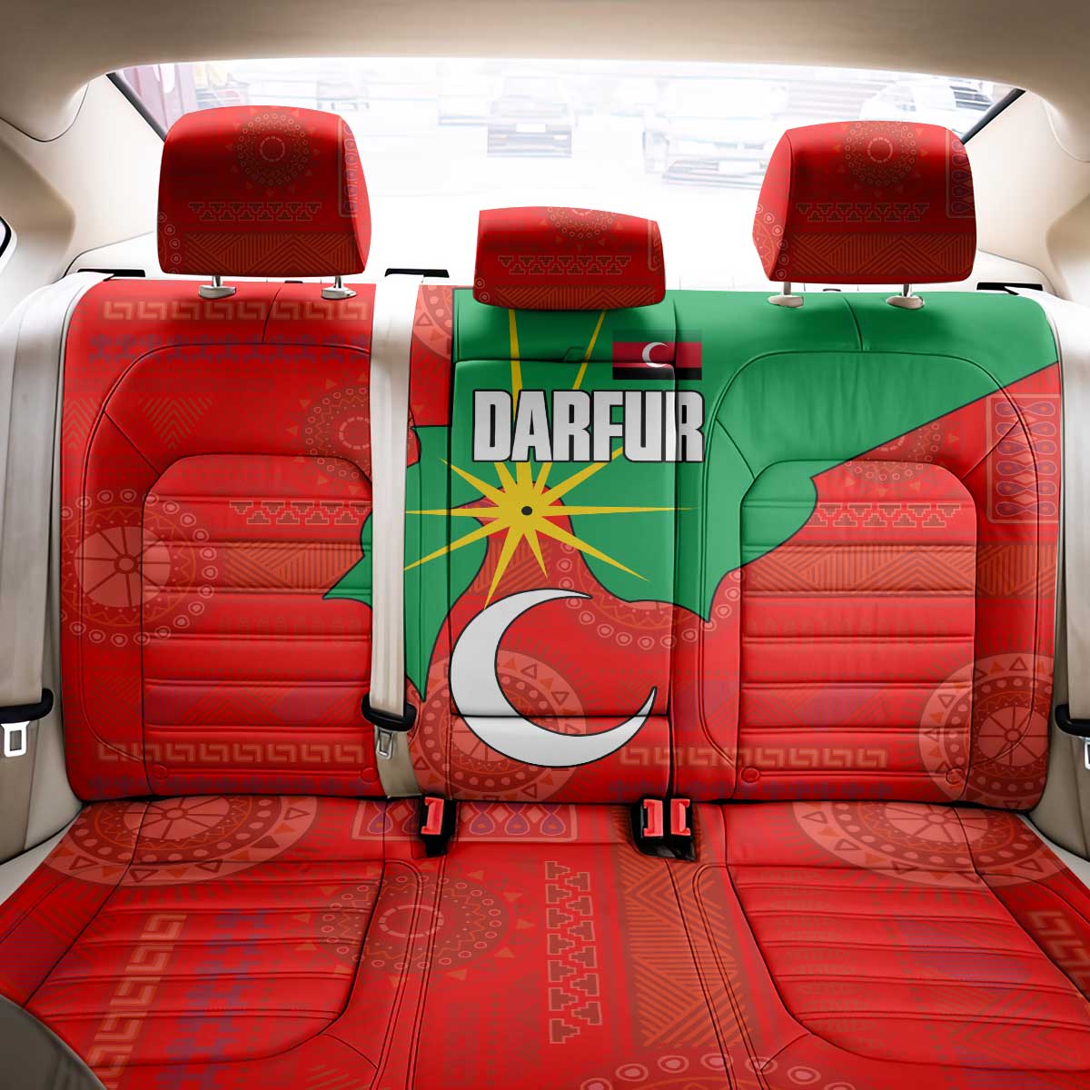 Darfur Sudan Back Car Seat Cover with Red Green Yellow Crescent Star - Wonder Print Shop