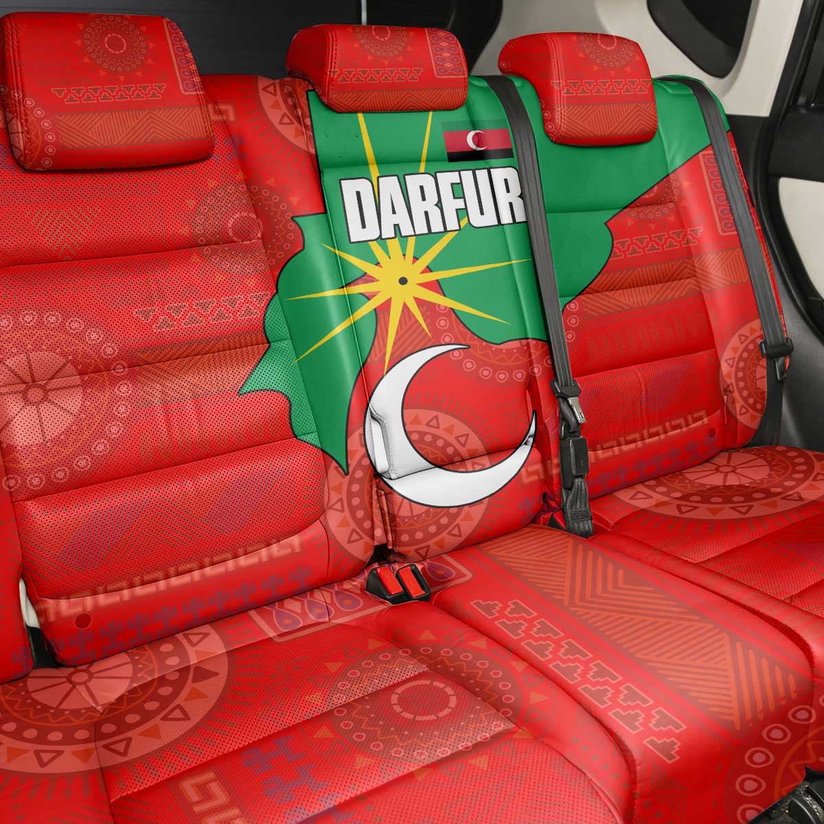 Darfur Sudan Back Car Seat Cover with Red Green Yellow Crescent Star - Wonder Print Shop