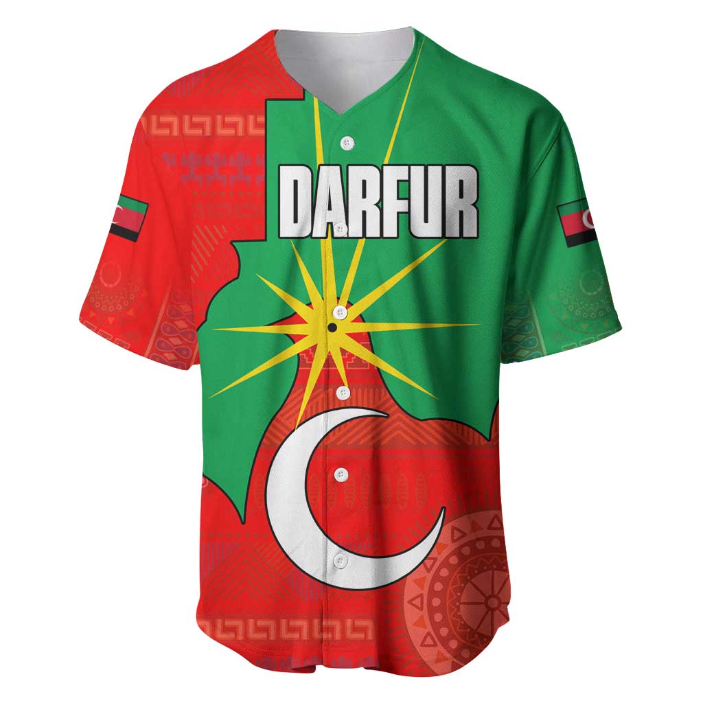 Darfur Sudan Baseball Jersey with Red Green Yellow Crescent Star - Wonder Print Shop