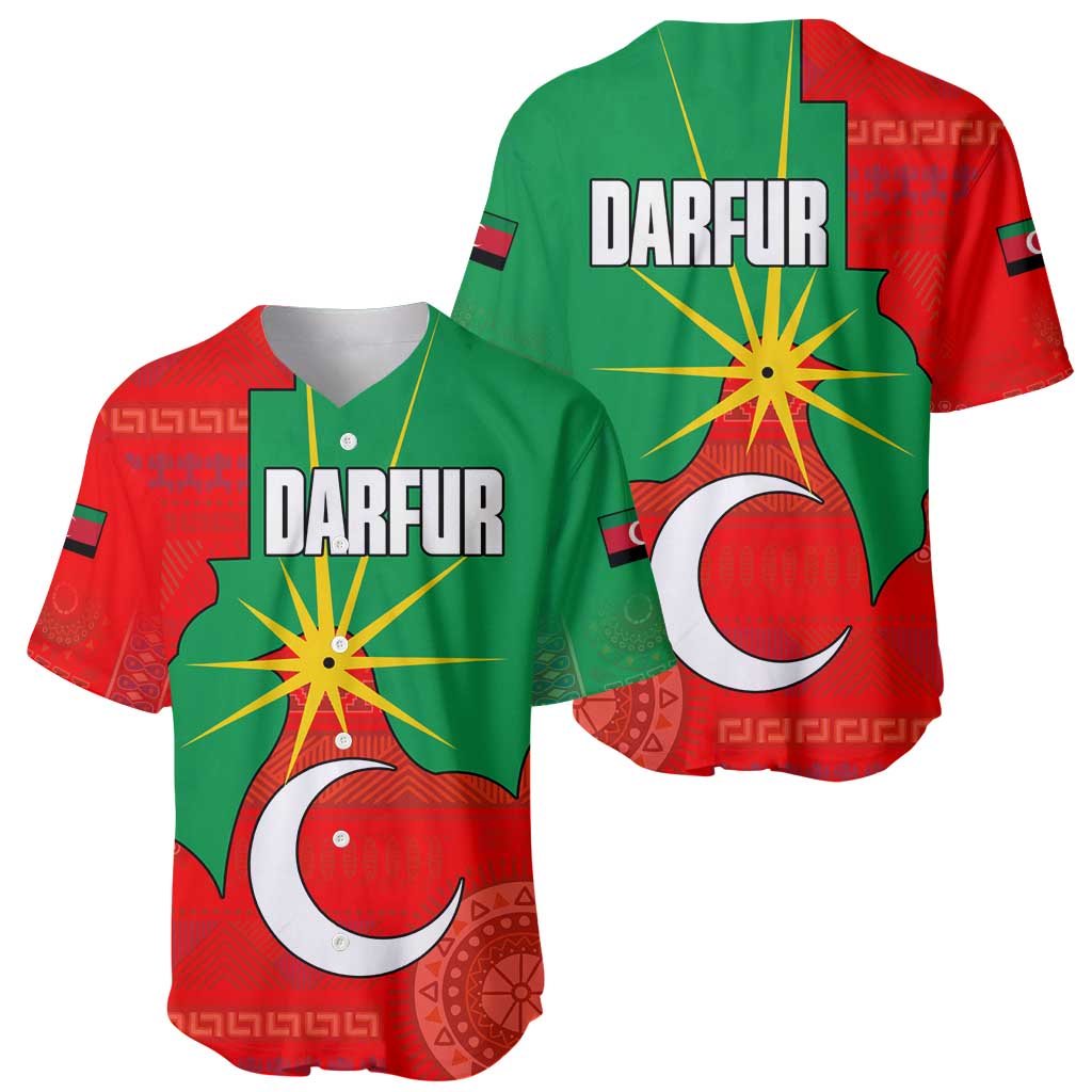 Darfur Sudan Baseball Jersey with Red Green Yellow Crescent Star - Wonder Print Shop