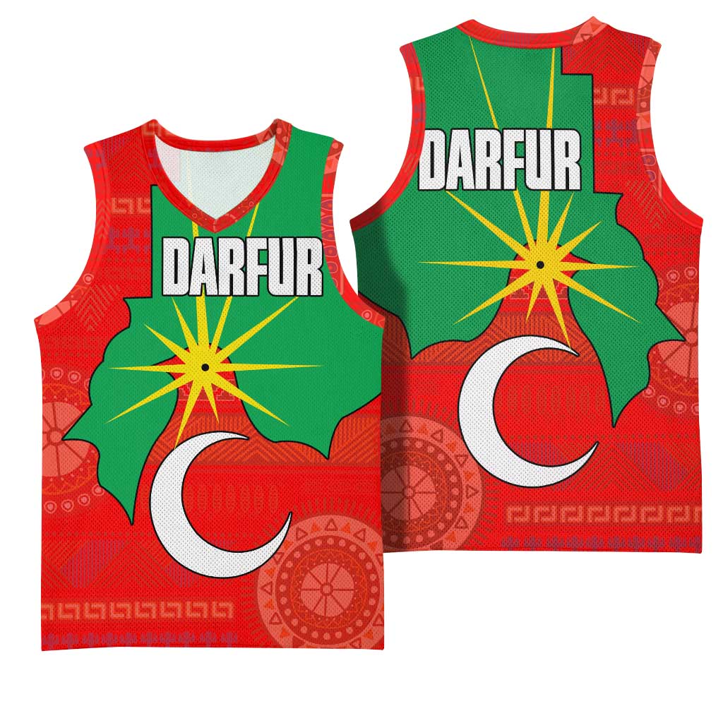 Darfur Sudan Basketball Jersey with Red Green Yellow Crescent Star - Wonder Print Shop