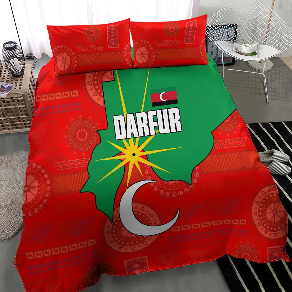 Darfur Sudan Bedding Set with Red Green Yellow Crescent Star - Wonder Print Shop