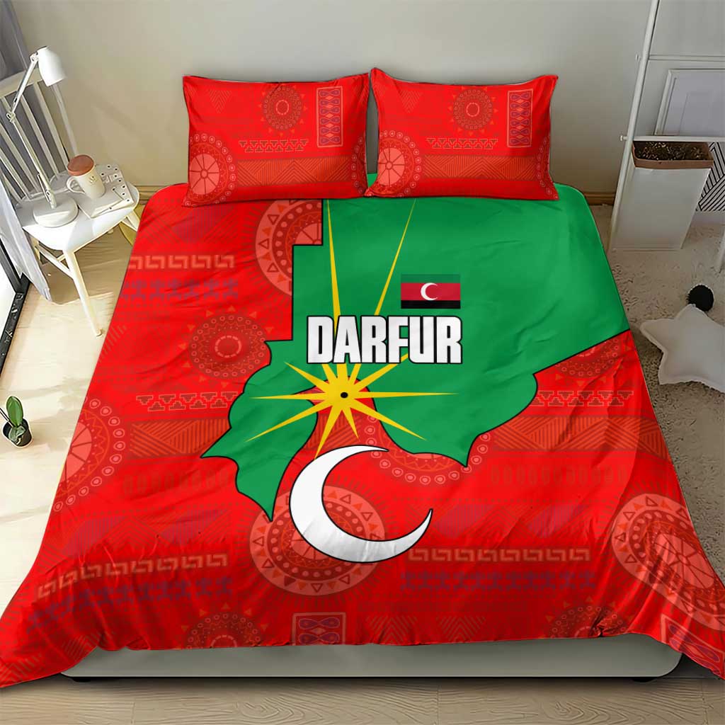 Darfur Sudan Bedding Set with Red Green Yellow Crescent Star - Wonder Print Shop