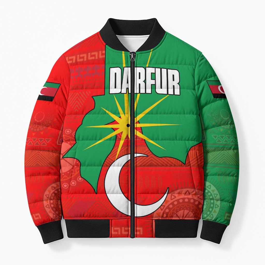 Darfur Sudan Bomber Puffer Jacket with Red Green Yellow Crescent Star - Wonder Print Shop
