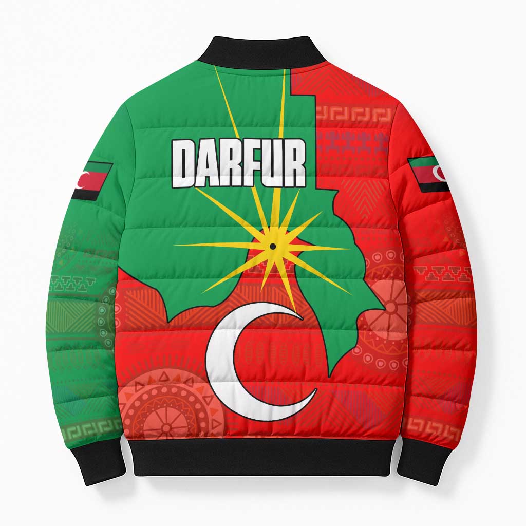 Darfur Sudan Bomber Puffer Jacket with Red Green Yellow Crescent Star - Wonder Print Shop