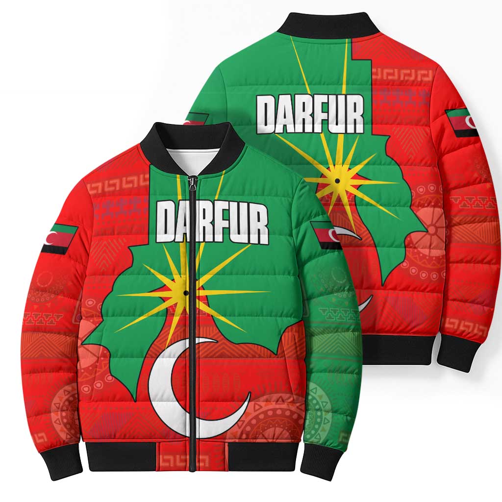 Darfur Sudan Bomber Puffer Jacket with Red Green Yellow Crescent Star - Wonder Print Shop