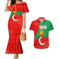 Darfur Sudan Couples Matching Mermaid Dress and Hawaiian Shirt with Red Green Yellow Crescent Star - Wonder Print Shop