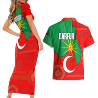 Darfur Sudan Couples Matching Short Sleeve Bodycon Dress and Hawaiian Shirt with Red Green Yellow Crescent Star - Wonder Print Shop