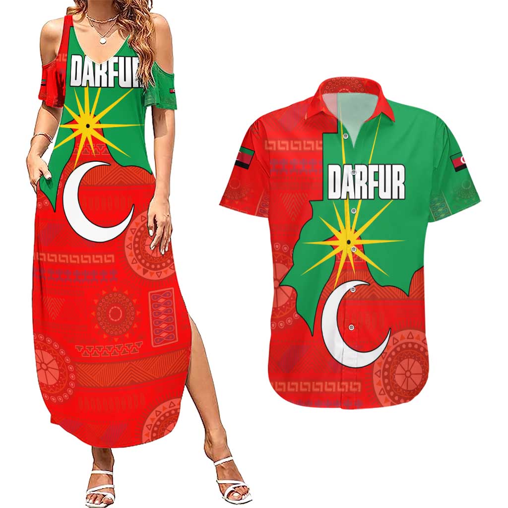 Darfur Sudan Couples Matching Summer Maxi Dress and Hawaiian Shirt with Red Green Yellow Crescent Star - Wonder Print Shop