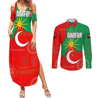 Darfur Sudan Couples Matching Summer Maxi Dress and Long Sleeve Button Shirt with Red Green Yellow Crescent Star - Wonder Print Shop