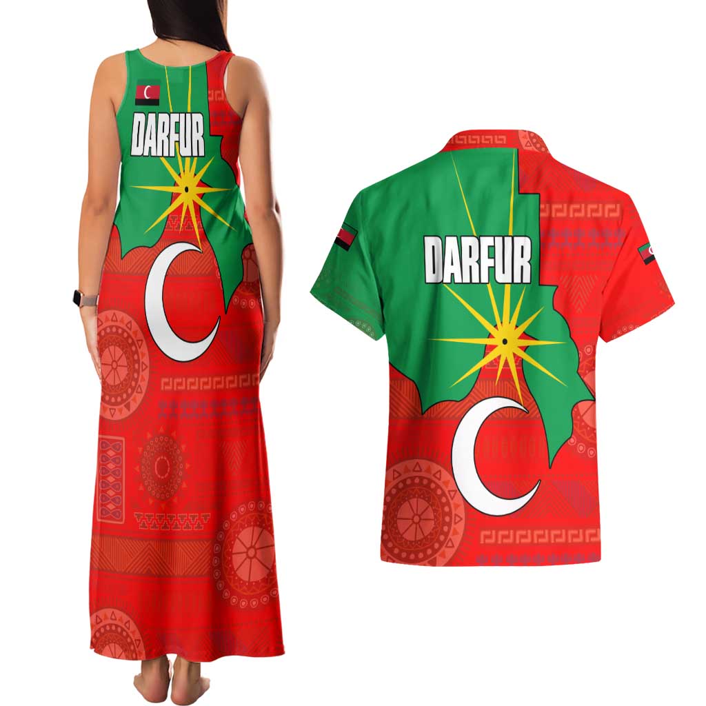 Darfur Sudan Couples Matching Tank Maxi Dress and Hawaiian Shirt with Red Green Yellow Crescent Star - Wonder Print Shop
