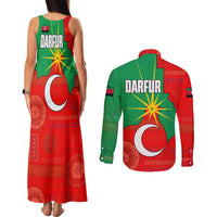 Darfur Sudan Couples Matching Tank Maxi Dress and Long Sleeve Button Shirt with Red Green Yellow Crescent Star - Wonder Print Shop