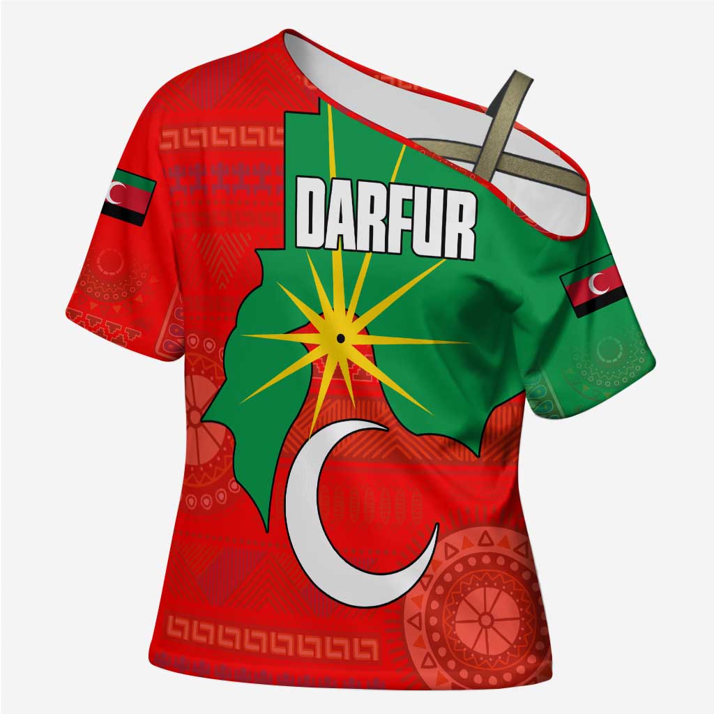 Darfur Sudan Cross Shoulder Shirt with Red Green Yellow Crescent Star - Wonder Print Shop