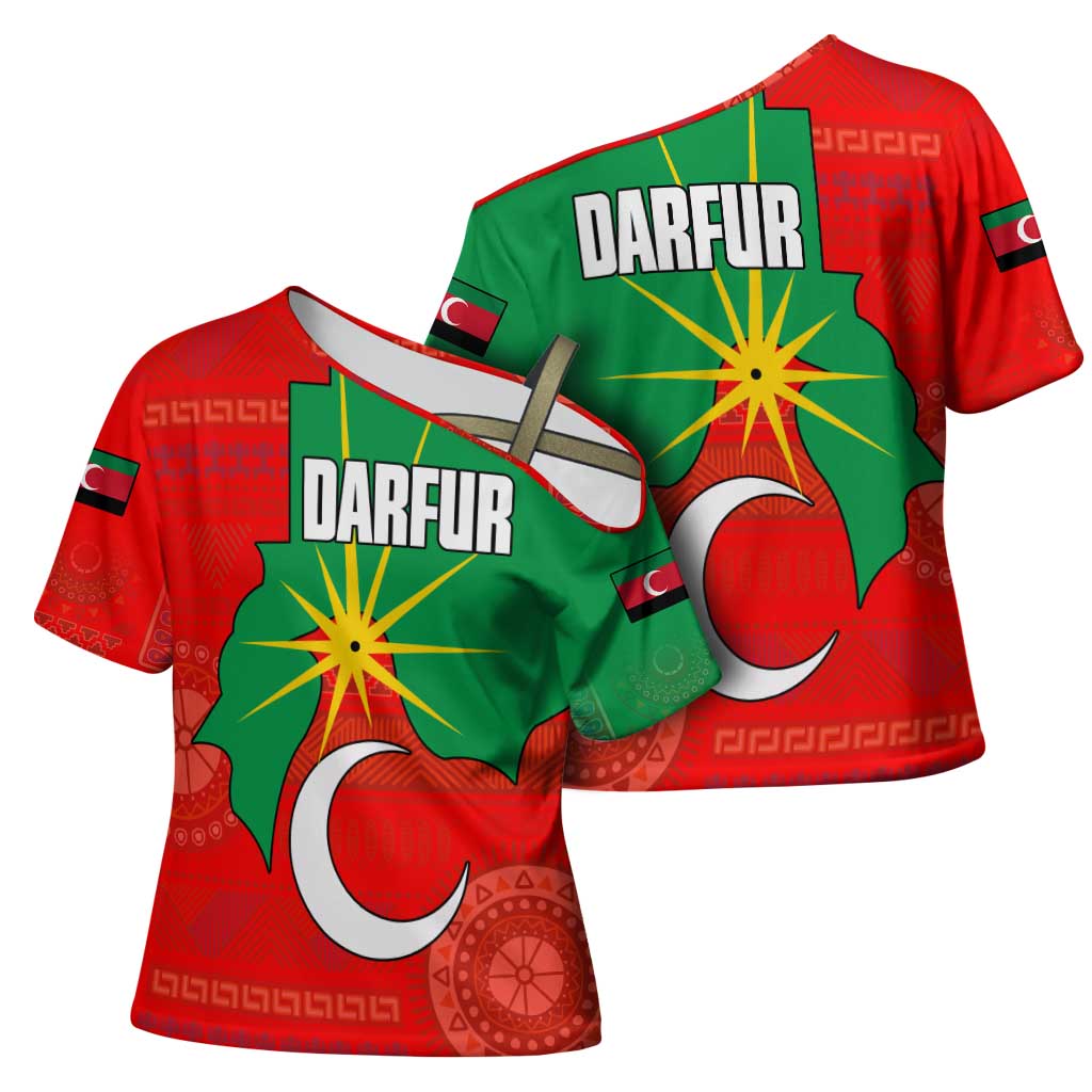 Darfur Sudan Cross Shoulder Shirt with Red Green Yellow Crescent Star - Wonder Print Shop