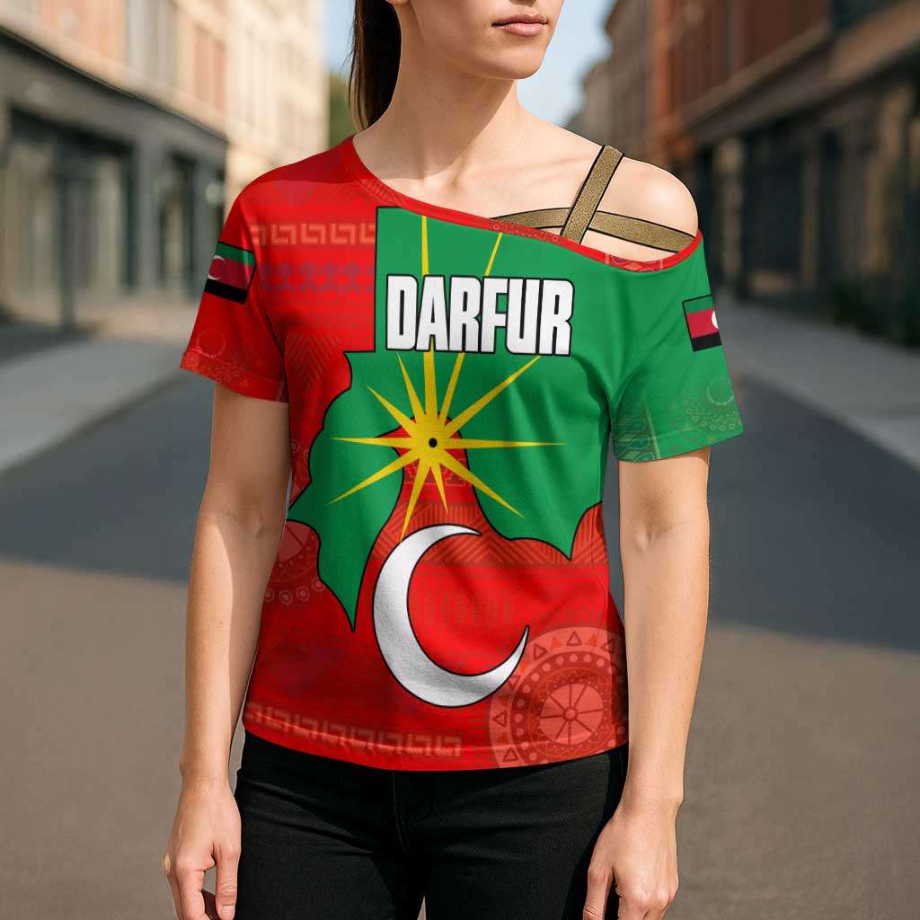 Darfur Sudan Cross Shoulder Shirt with Red Green Yellow Crescent Star - Wonder Print Shop