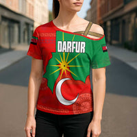 Darfur Sudan Cross Shoulder Shirt with Red Green Yellow Crescent Star - Wonder Print Shop