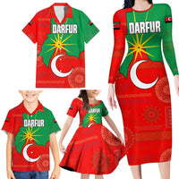 Darfur Sudan Family Matching Long Sleeve Bodycon Dress and Hawaiian Shirt with Red Green Yellow Crescent Star - Wonder Print Shop