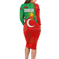 Darfur Sudan Family Matching Long Sleeve Bodycon Dress and Hawaiian Shirt with Red Green Yellow Crescent Star - Wonder Print Shop
