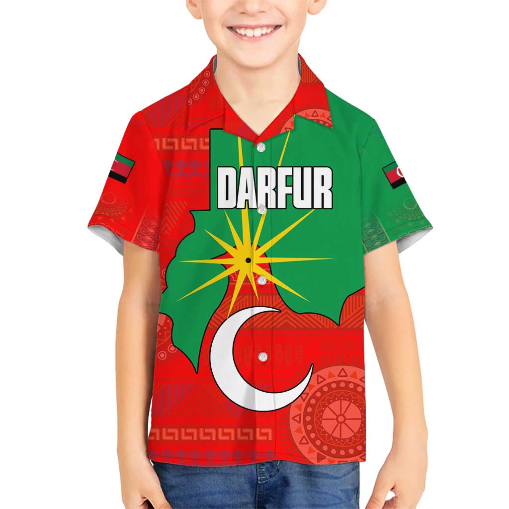 Darfur Sudan Family Matching Long Sleeve Bodycon Dress and Hawaiian Shirt with Red Green Yellow Crescent Star - Wonder Print Shop