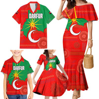 Darfur Sudan Family Matching Mermaid Dress and Hawaiian Shirt with Red Green Yellow Crescent Star - Wonder Print Shop
