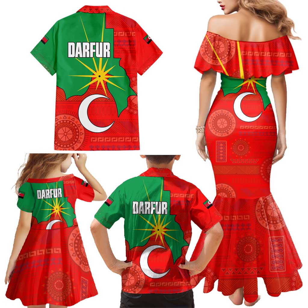 Darfur Sudan Family Matching Mermaid Dress and Hawaiian Shirt with Red Green Yellow Crescent Star - Wonder Print Shop
