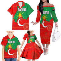 Darfur Sudan Family Matching Off The Shoulder Long Sleeve Dress and Hawaiian Shirt with Red Green Yellow Crescent Star - Wonder Print Shop
