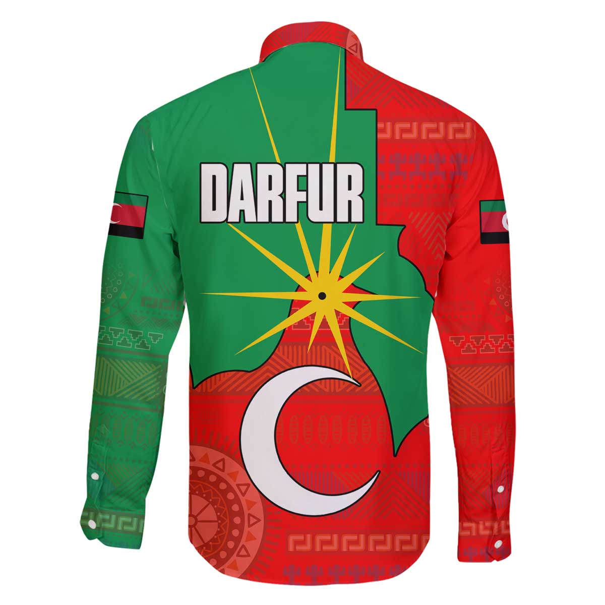 Darfur Sudan Family Matching Off The Shoulder Long Sleeve Dress and Hawaiian Shirt with Red Green Yellow Crescent Star - Wonder Print Shop