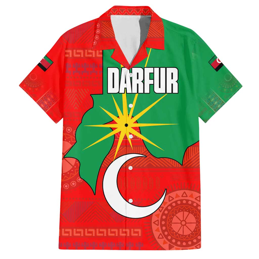Darfur Sudan Family Matching Off Shoulder Maxi Dress and Hawaiian Shirt with Red Green Yellow Crescent Star - Wonder Print Shop