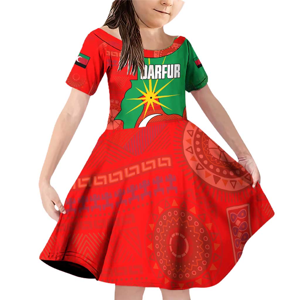 Darfur Sudan Family Matching Off Shoulder Short Dress and Hawaiian Shirt with Red Green Yellow Crescent Star - Wonder Print Shop