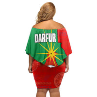 Darfur Sudan Family Matching Off Shoulder Short Dress and Hawaiian Shirt with Red Green Yellow Crescent Star - Wonder Print Shop