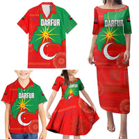 Darfur Sudan Family Matching Puletasi and Hawaiian Shirt with Red Green Yellow Crescent Star - Wonder Print Shop