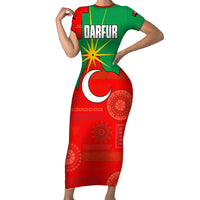 Darfur Sudan Family Matching Short Sleeve Bodycon Dress and Hawaiian Shirt with Red Green Yellow Crescent Star - Wonder Print Shop