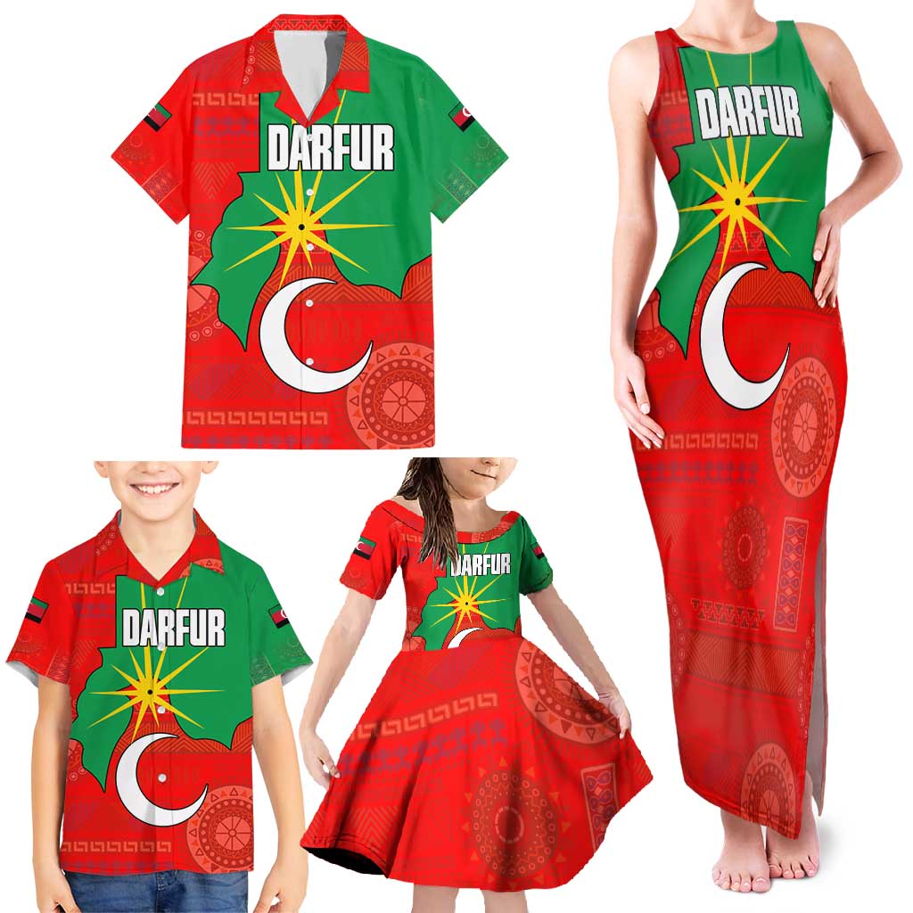 Darfur Sudan Family Matching Tank Maxi Dress and Hawaiian Shirt with Red Green Yellow Crescent Star - Wonder Print Shop