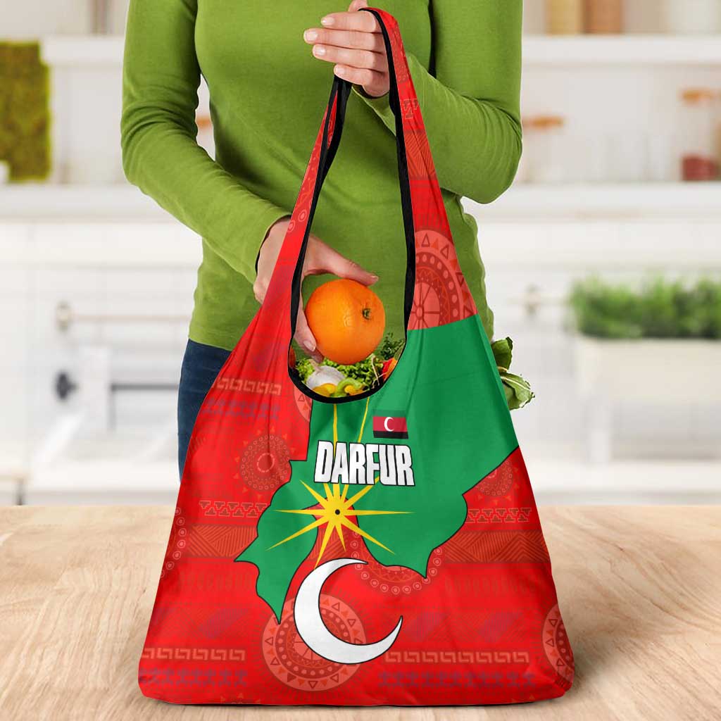 Darfur Sudan Grocery Bag with Red Green Yellow Crescent Star - Wonder Print Shop