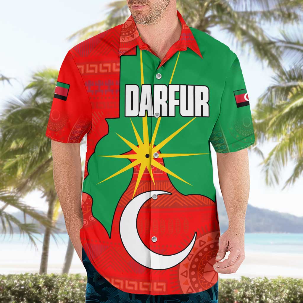 Darfur Sudan Hawaiian Shirt with Red Green Yellow Crescent Star - Wonder Print Shop