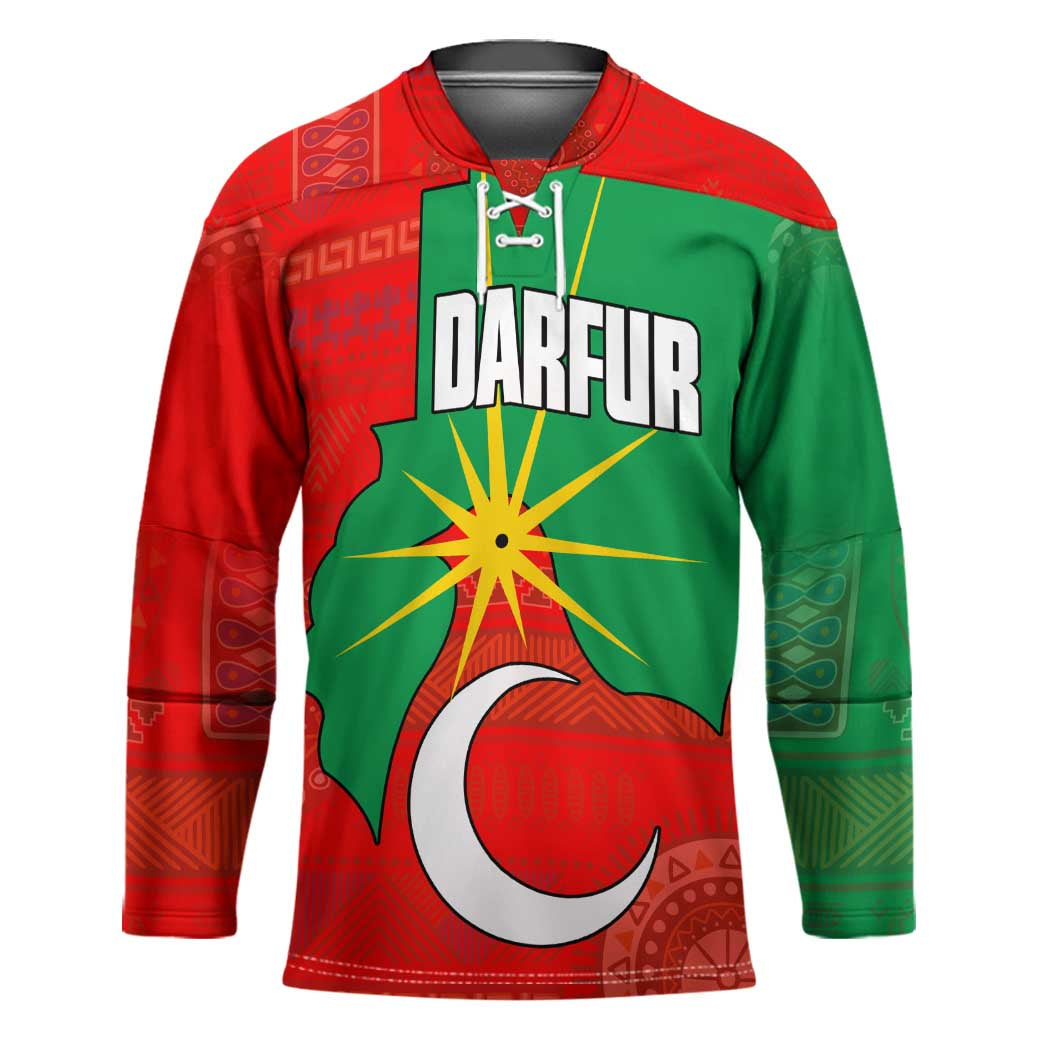 Darfur Sudan Hockey Jersey with Red Green Yellow Crescent Star - Wonder Print Shop