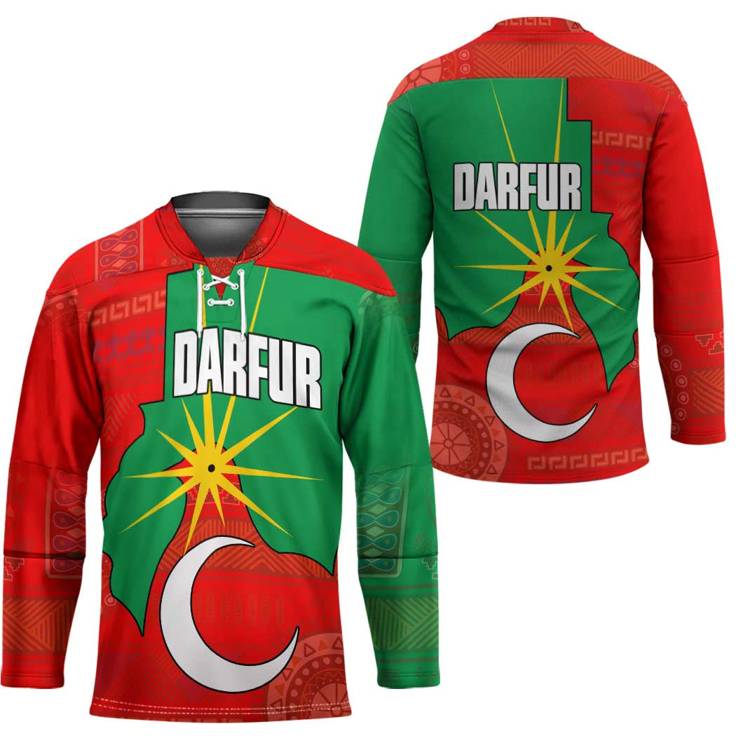 Darfur Sudan Hockey Jersey with Red Green Yellow Crescent Star - Wonder Print Shop