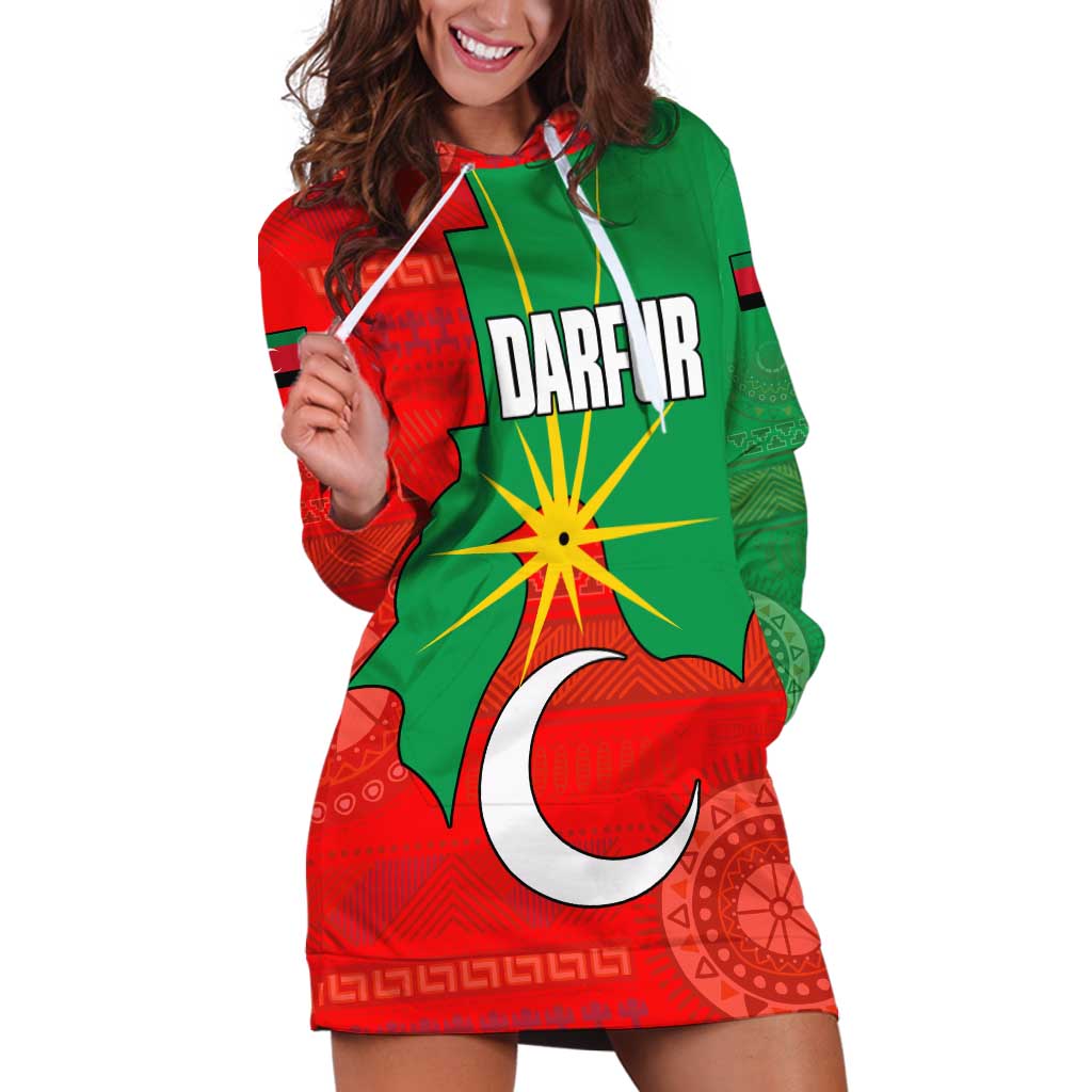 Darfur Sudan Hoodie Dress with Red Green Yellow Crescent Star - Wonder Print Shop