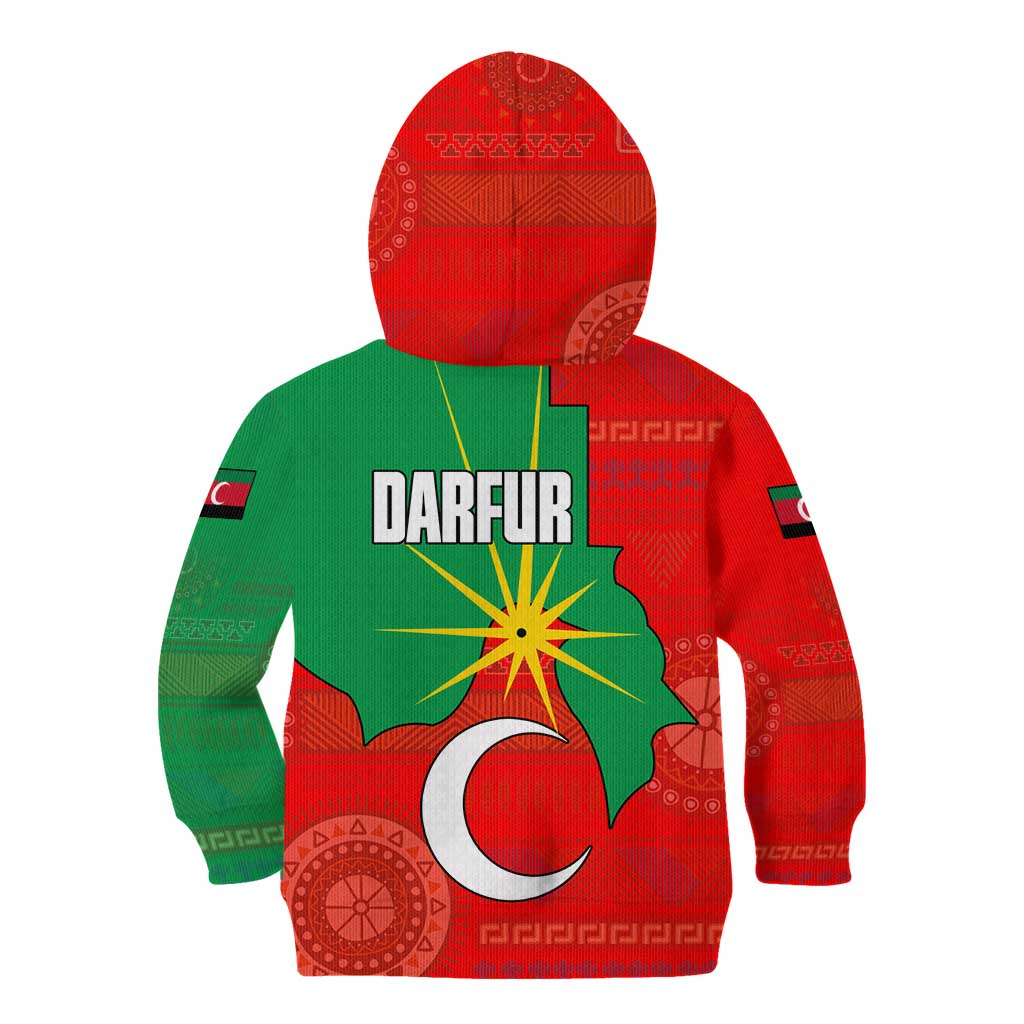 Darfur Sudan Kid Hoodie with Red Green Yellow Crescent Star - Wonder Print Shop
