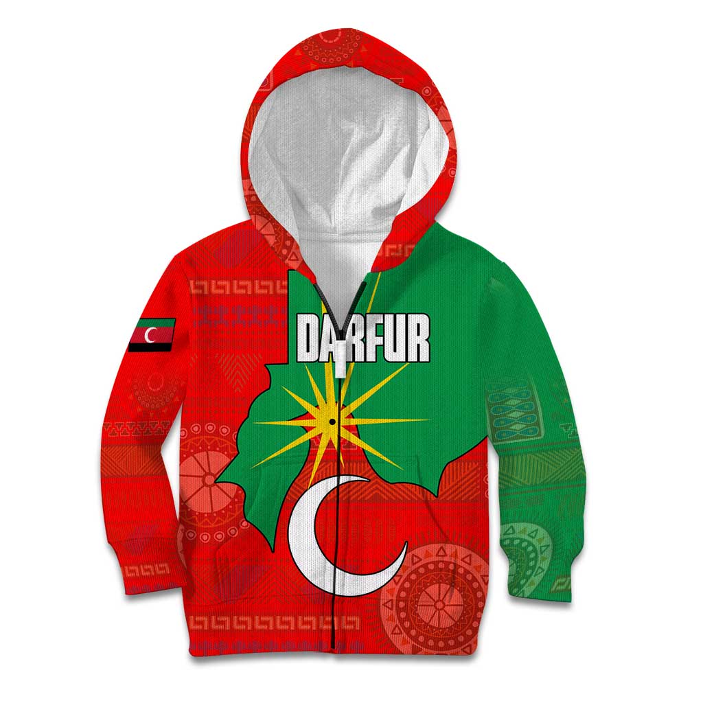 Darfur Sudan Kid Hoodie with Red Green Yellow Crescent Star - Wonder Print Shop